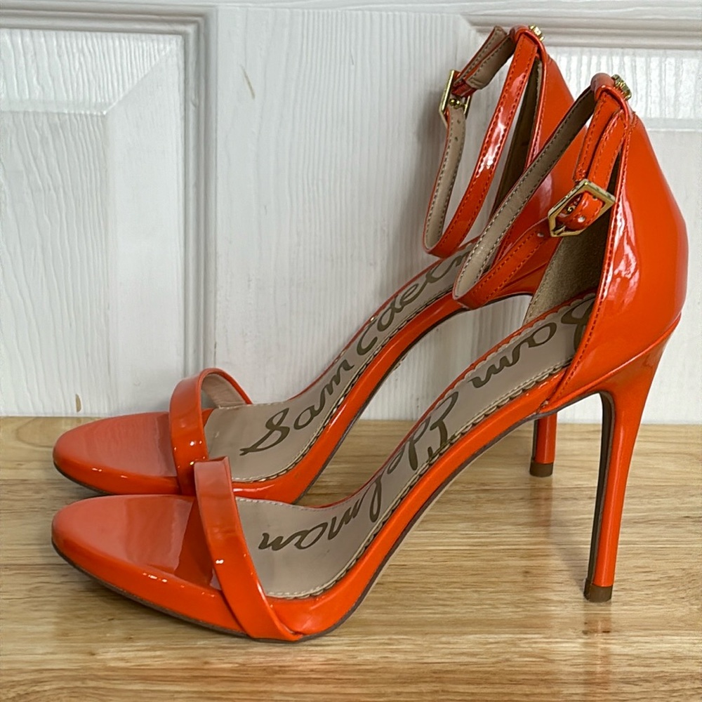 SAM EDELMAN SIZE 7.5 ARIELLA Orange open toe high heel sandals with ankle strap - Picture 2 of 13